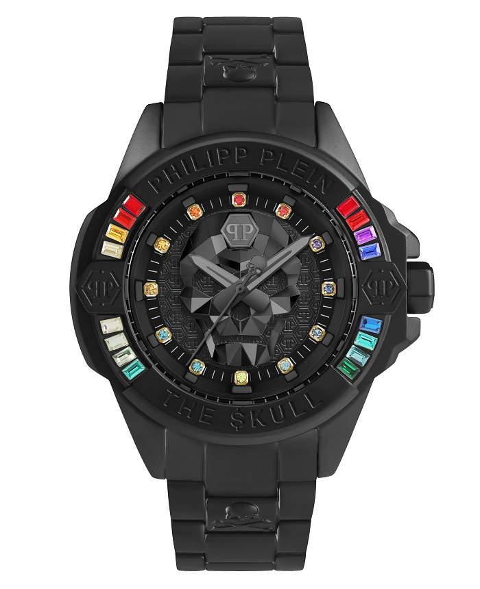 Philipp Plein The Skull Genderless Roloi Batarias me Mavro Metalliko Brasele PWNAA0522