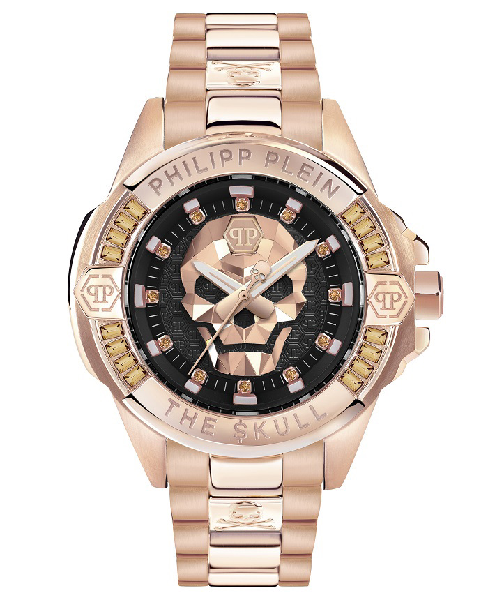 Philipp Plein The Skull Genderless Roloi Batarias me Roz Xruso Metalliko Brasele PWNAA0922