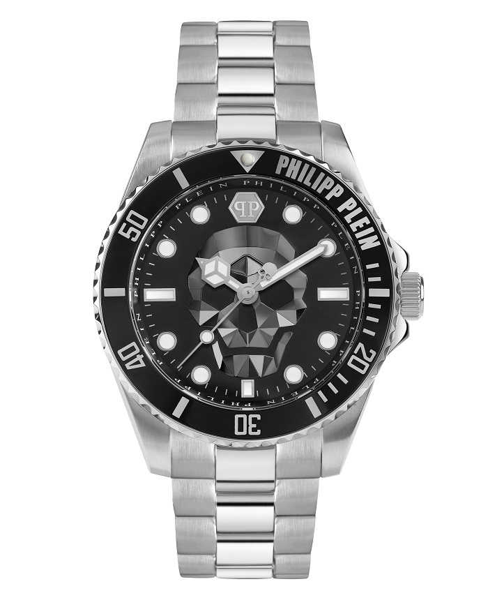 Philipp Plein The $kull Diver Roloi Batarias me Asimi Metalliko Brasele PWOAA0522