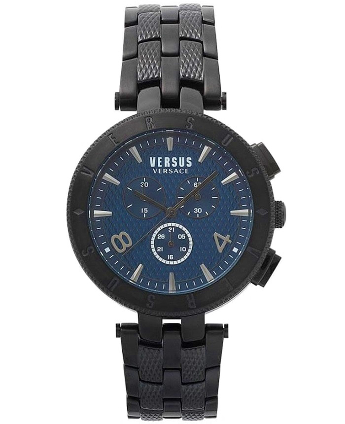 Versus by Versace Logo Gent Roloi Xronogafos Batarias me Mavro Metalliko Brasele S76200017
