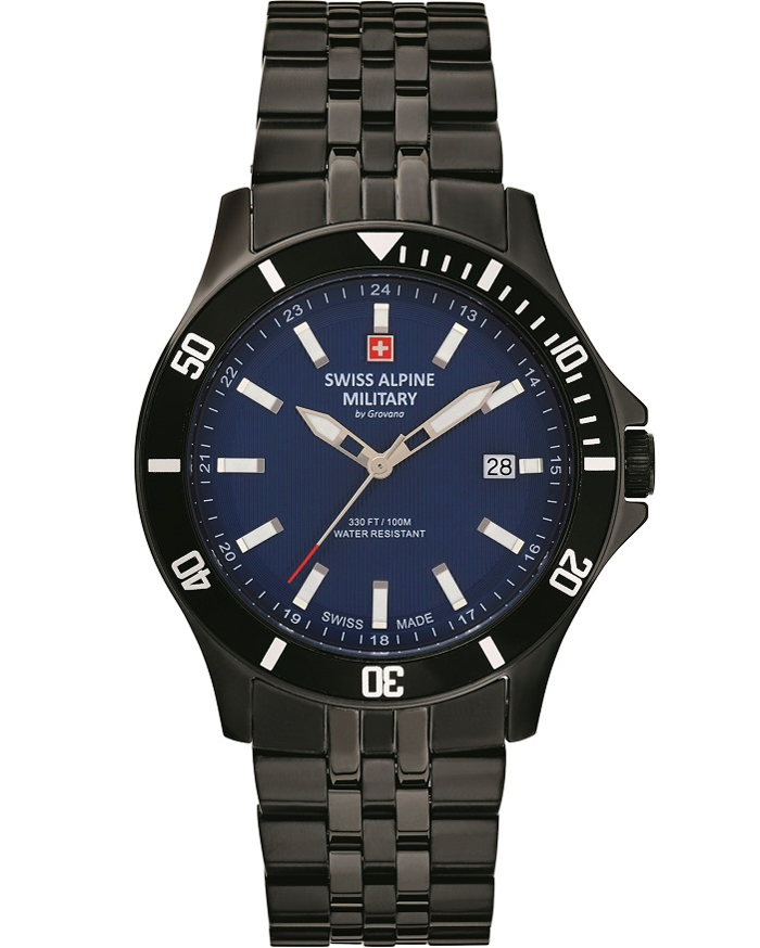 Swiss Alpine Military by Grovana Roloi Batarias me Mavro Metalliko Brasele SAM7022.1175