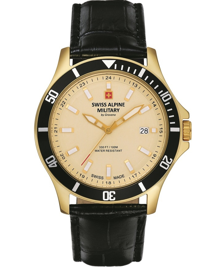 Swiss Alpine Military by Grovana Roloi Batarias me Mavro Dermatino Louraki SAM7022.1511