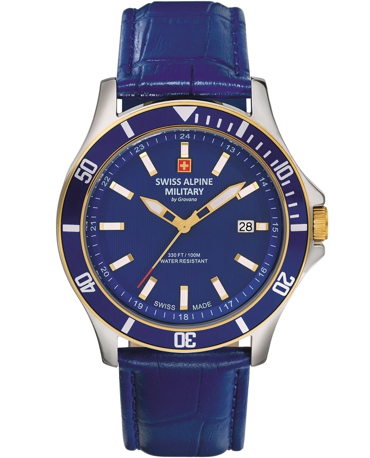 Swiss Alpine Military by Grovana Ρολόι Μπαταρίας με Μπλε Δερμάτινο Λουράκι SAM7022.1545