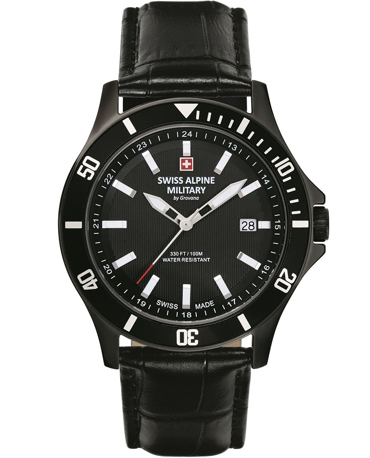 Swiss Alpine Military by Grovana Ρολόι Μπαταρίας με Μαύρο Δερμάτινο Λουράκι SAM7022.1577