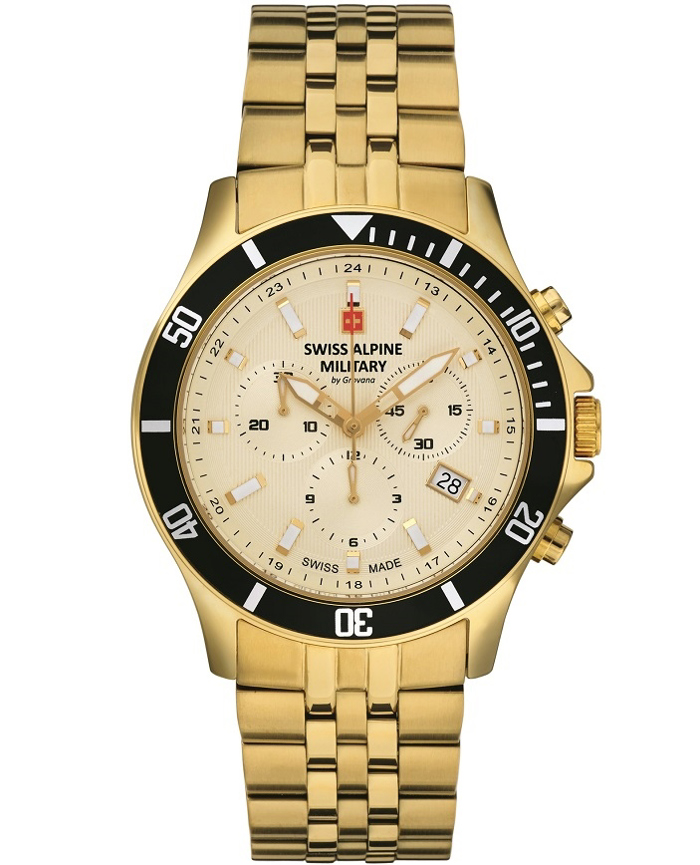 Swiss Alpine Military by Grovana Roloi Xronogafos Batarias me Xruso Metalliko Brasele SAM7022.9111