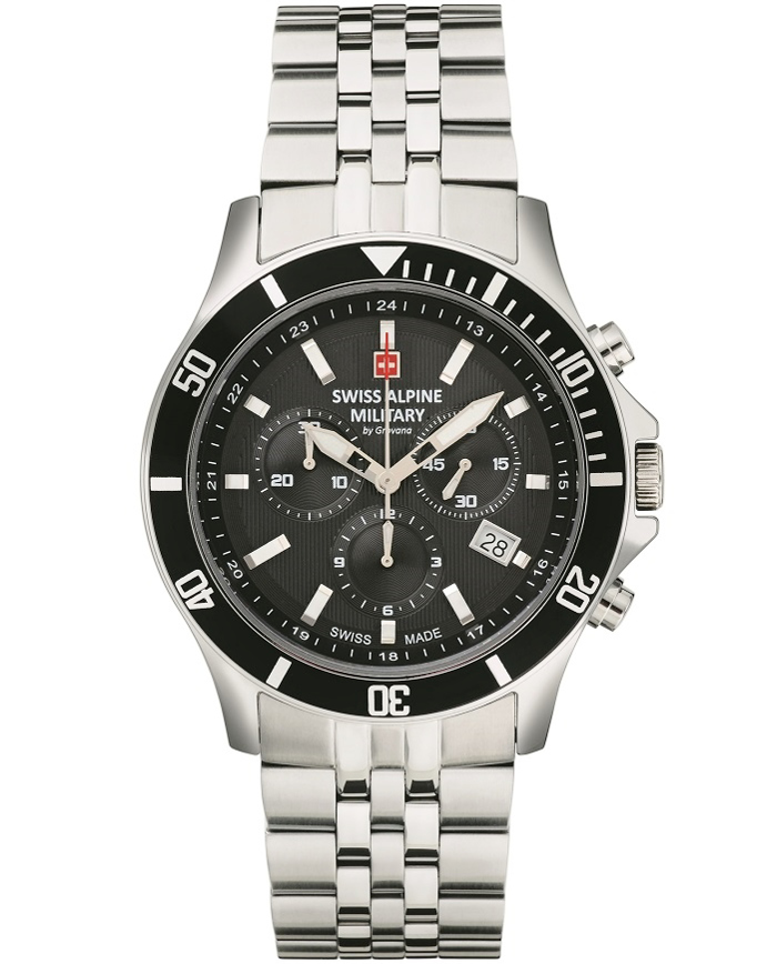 Swiss Alpine Military by Grovana Roloi Xronogafos Batarias me Asimi Metalliko Brasele SAM7022.9137
