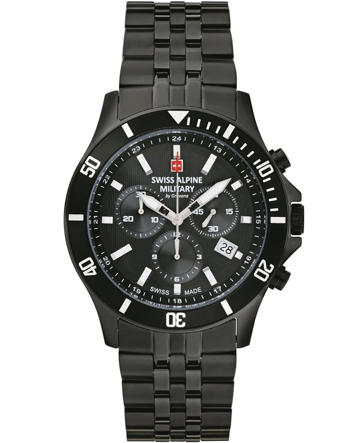Swiss Alpine Military by Grovana Roloi Xronogafos Batarias me Mavro Metalliko Brasele SAM7022.9177