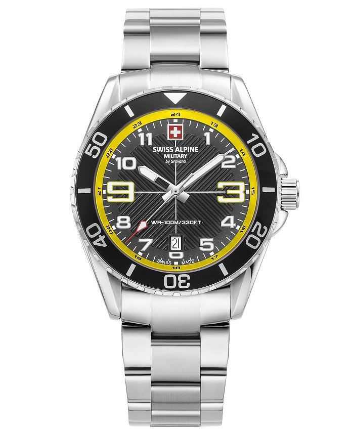 Swiss Alpine Military by Grovana Roloi Batarias me Asimi Metalliko Brasele SAM7029.1138