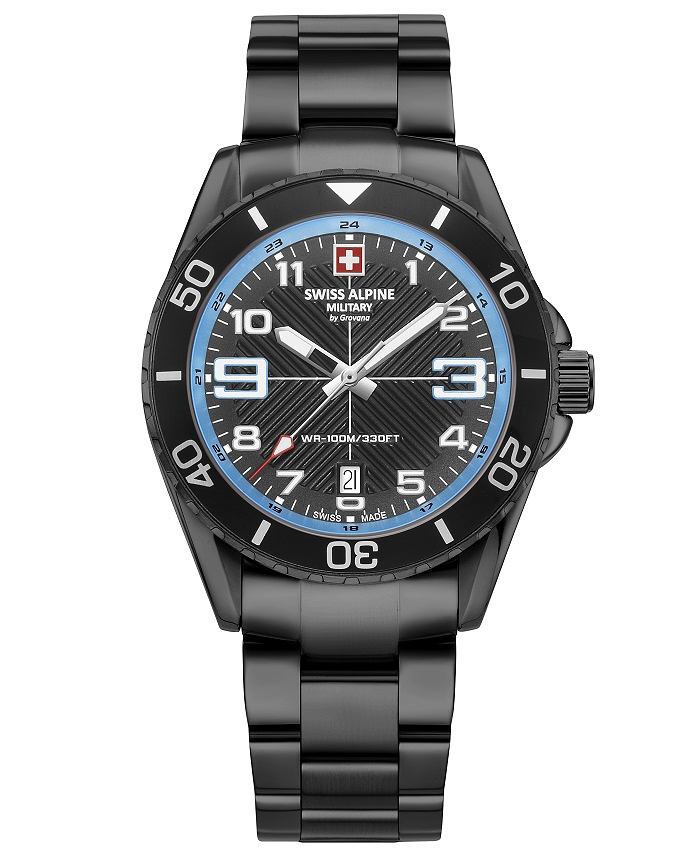 Swiss Alpine Military by Grovana Roloi Batarias me Mavro Metalliko Brasele SAM7029.1171