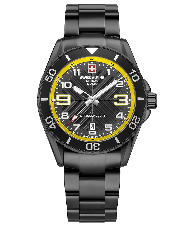 Swiss Alpine Military by Grovana Roloi Batarias me Mavro Metalliko Brasele SAM7029.1178