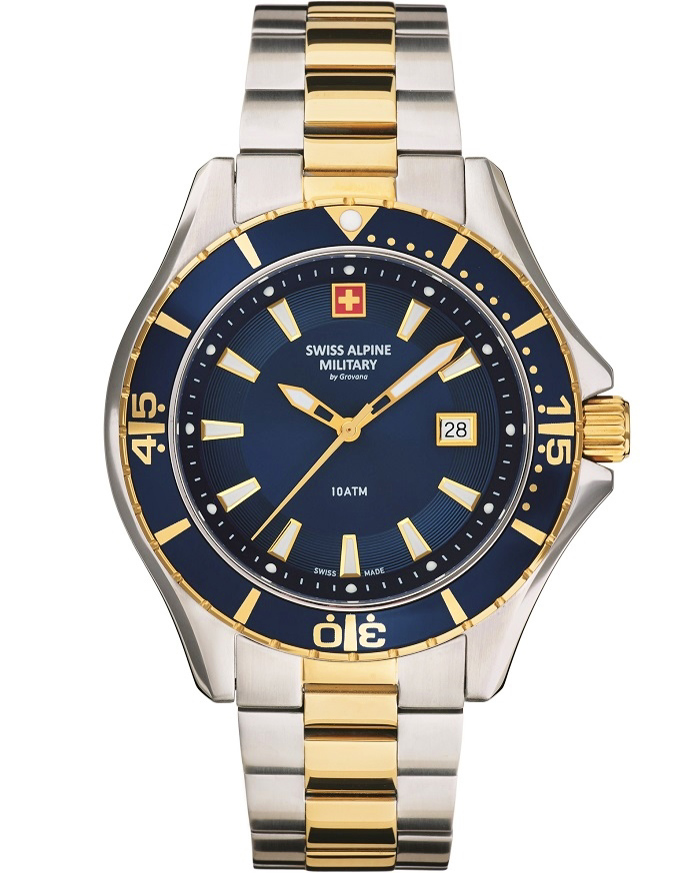Swiss Alpine Military by Grovana Roloi Batarias me Xruso / Asimi Metalliko Brasele SAM7040.1145
