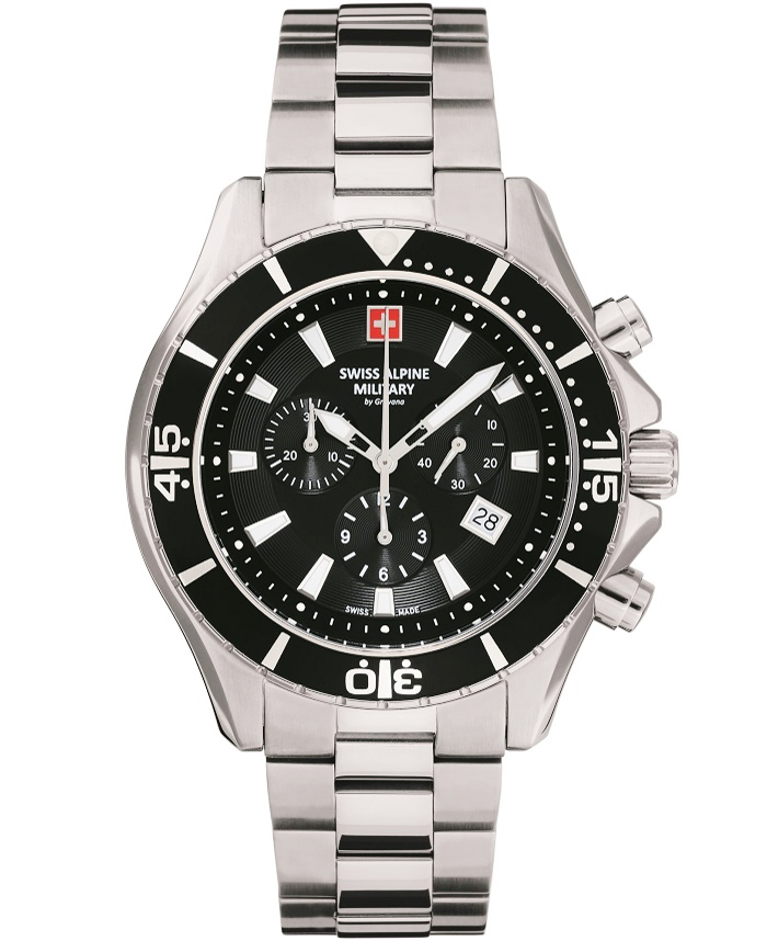Swiss Alpine Military by Grovana Roloi Xronogafos Batarias me Asimi Metalliko Brasele SAM7040.9137