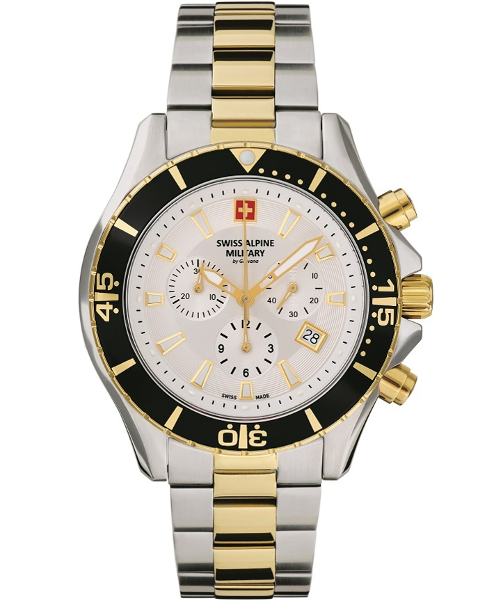 Swiss Alpine Military by Grovana Roloi Xronogafos Batarias me Xruso / Asimi Metalliko Brasele SAM7040.9142