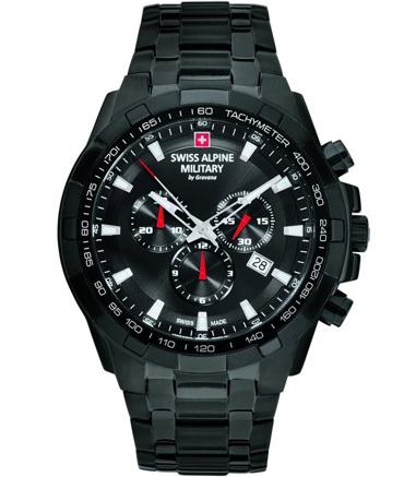 Swiss Alpine Military by Grovana Ρολόι Χρονογράφος Μπαταρίας με Μαύρο Μεταλλικό Μπρασελέ SAM7043.9177