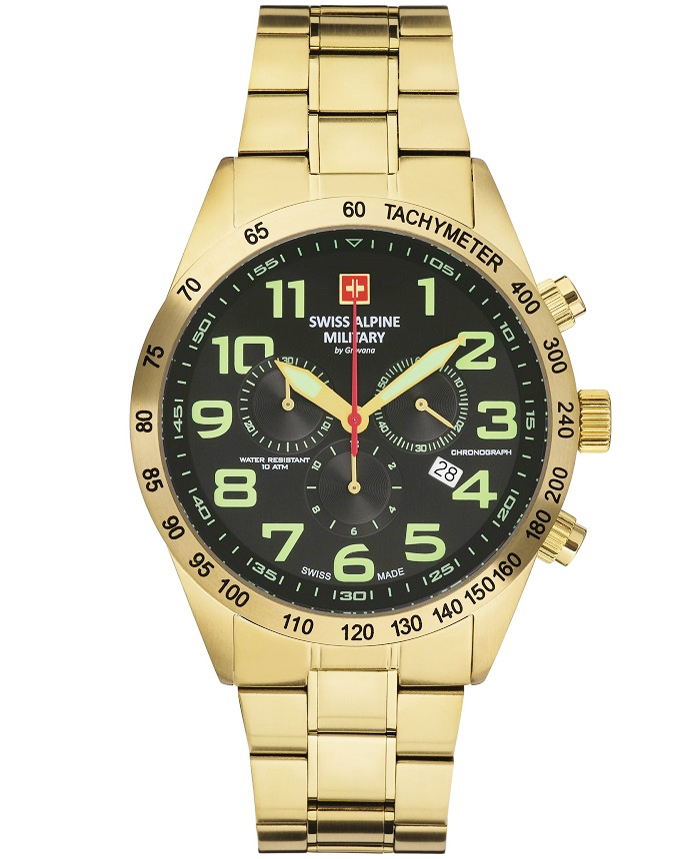 Swiss Alpine Military by Grovana Roloi Xronogafos Batarias me Xruso Metalliko Brasele SAM7047.9114