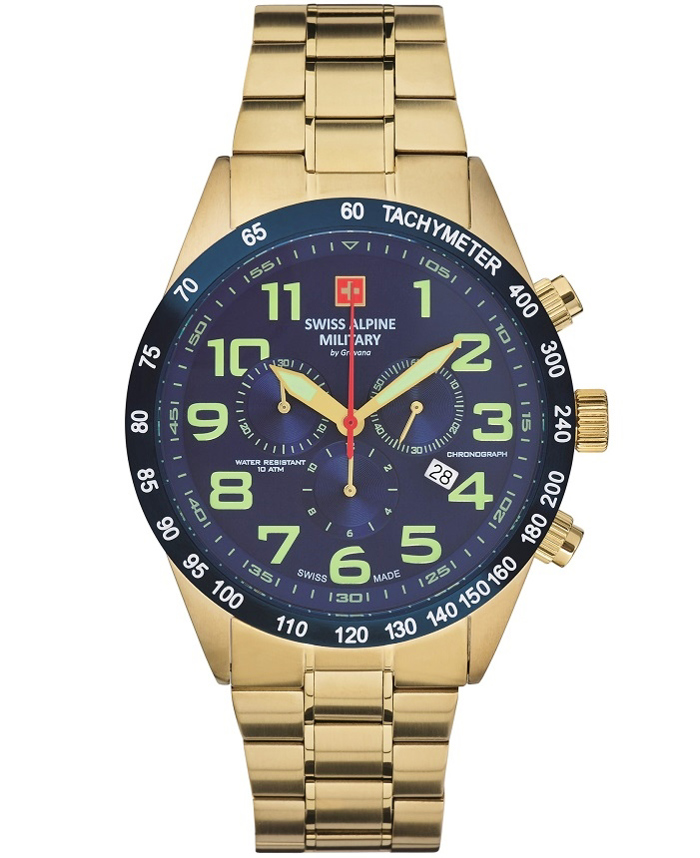 Swiss Alpine Military by Grovana Roloi Xronogafos Batarias me Xruso Metalliko Brasele SAM7047.9115