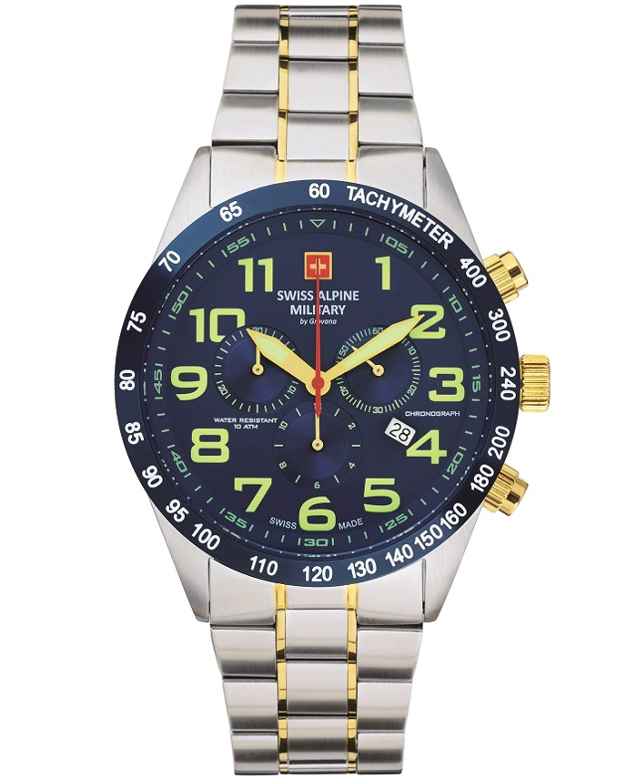 Swiss Alpine Military by Grovana Roloi Xronogafos Batarias me Xruso / Asimi Metalliko Brasele SAM7047.9145