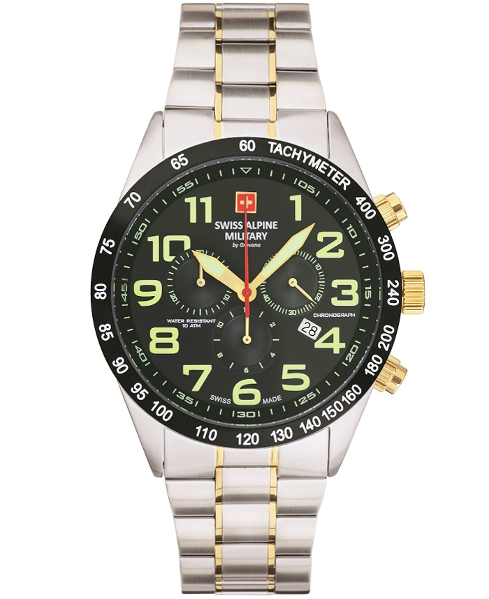 Swiss Alpine Military by Grovana Roloi Xronogafos Batarias me Xruso / Asimi Metalliko Brasele SAM7047.9147