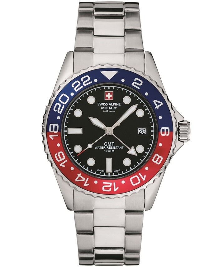 Swiss Alpine Military by Grovana GMT Roloi Batarias me Asimi Metalliko Brasele SAM7052.1131