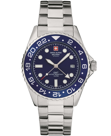 Swiss Alpine Military by Grovana GMT Ρολόι Μπαταρίας με Ασημί Μεταλλικό Μπρασελέ SAM7052.1135