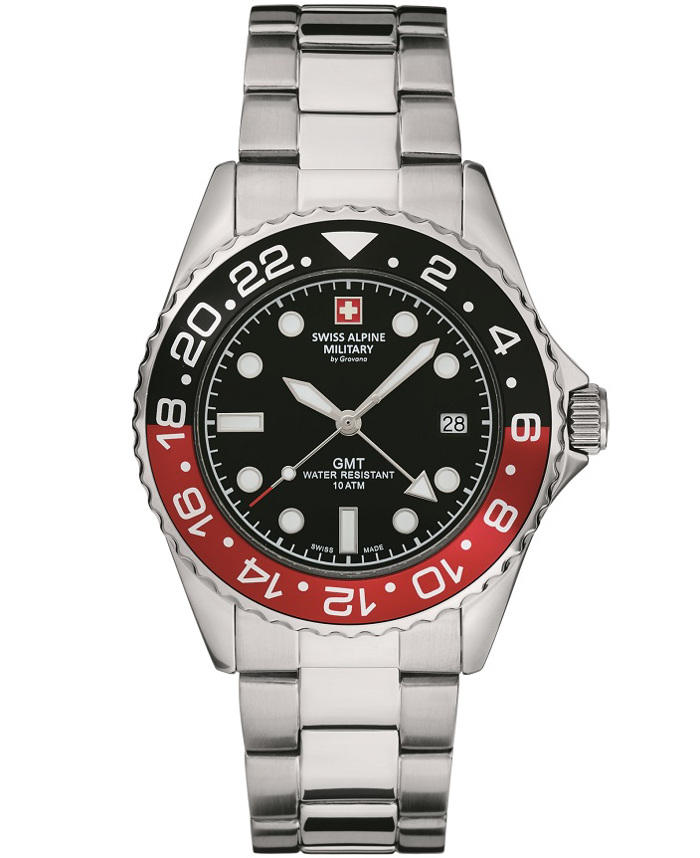Swiss Alpine Military by Grovana GMT Roloi Batarias me Asimi Metalliko Brasele SAM7052.1136