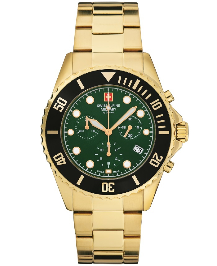 Swiss Alpine Military by Grovana Roloi Xronogafos Batarias me Xruso Metalliko Brasele SAM7053.9114