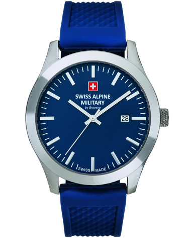 Swiss Alpine Military by Grovana Ρολόι Μπαταρίας με Μπλε Καουτσούκ Λουράκι SAM7055.1835