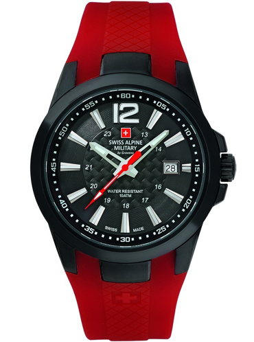 Swiss Alpine Military by Grovana Ρολόι Μπαταρίας με Κόκκινο Καουτσούκ Λουράκι SAM7058.1876