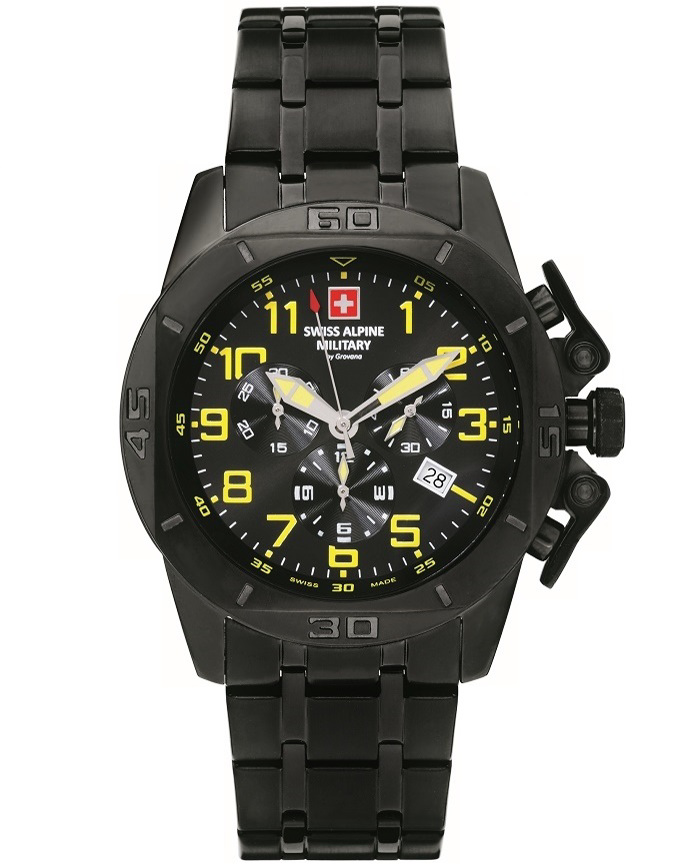 Swiss Alpine Military by Grovana Roloi Xronogafos Batarias me Mavro Metalliko Brasele SAM7063.9174