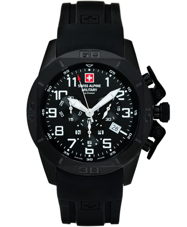 Swiss Alpine Military by Grovana Ρολόι Χρονογράφος Μπαταρίας με Μαύρο Καουτσούκ Λουράκι SAM7063.9877