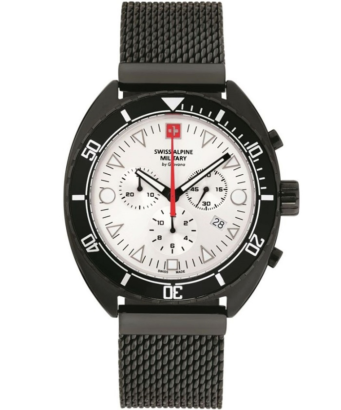 Swiss Alpine Military by Grovana Roloi Xronogafos Batarias me Mavro Metalliko Brasele SAM7066.9172