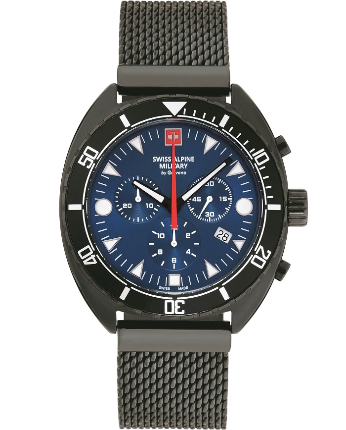 Swiss Alpine Military by Grovana Roloi Xronogafos Batarias me Mavro Metalliko Brasele SAM7066.9175