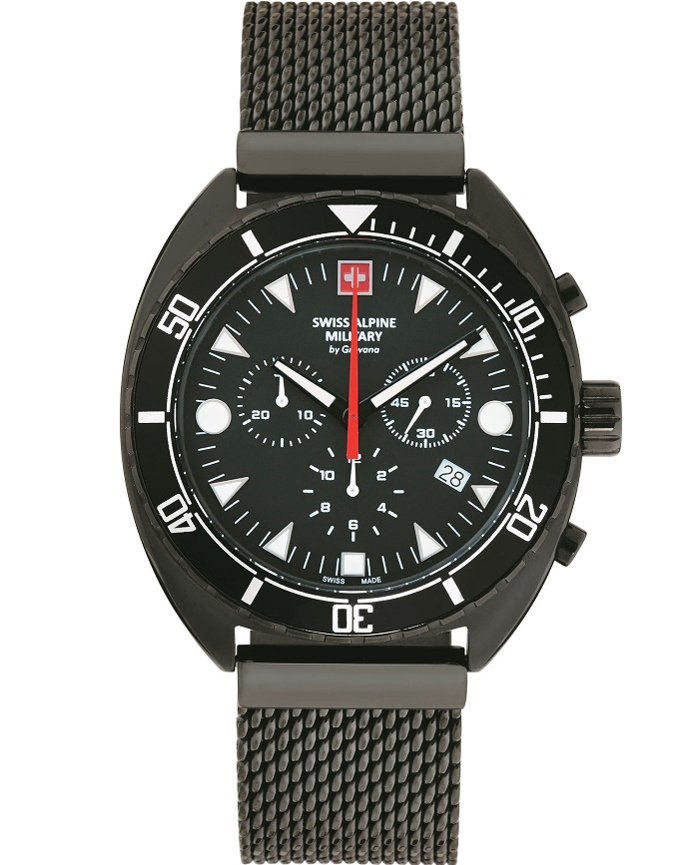 Swiss Alpine Military by Grovana Roloi Xronogafos Batarias me Mavro Metalliko Brasele SAM7066.9177