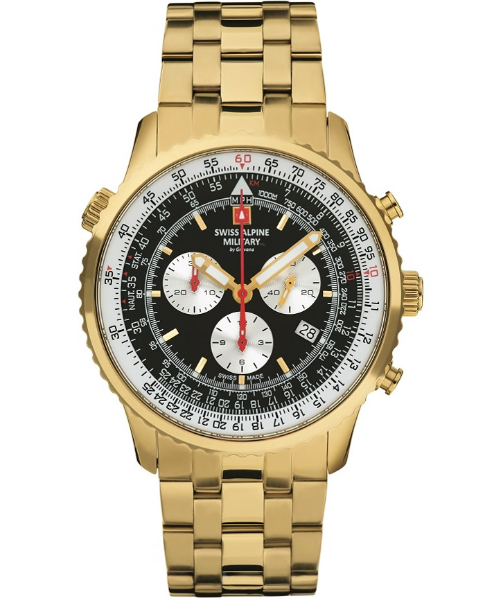 Swiss Alpine Military by Grovana Roloi Xronogafos Batarias me Xruso Metalliko Brasele SAM7078.9117