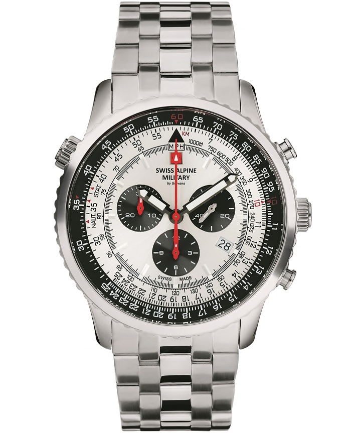 Swiss Alpine Military by Grovana Roloi Xronogafos Batarias me Asimi Metalliko Brasele SAM7078.9132