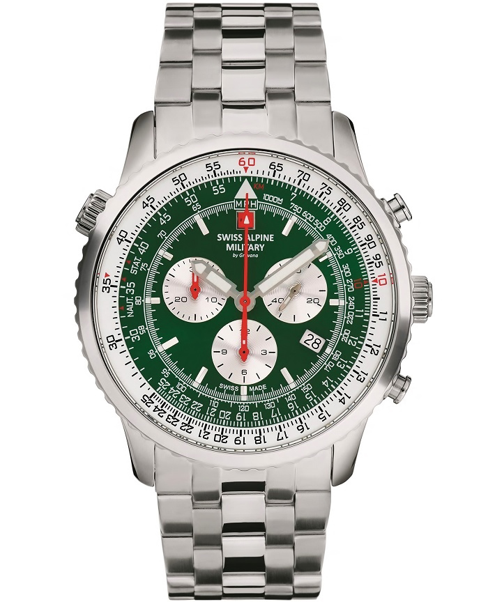 Swiss Alpine Military by Grovana Roloi Xronogafos Batarias me Asimi Metalliko Brasele SAM7078.9134