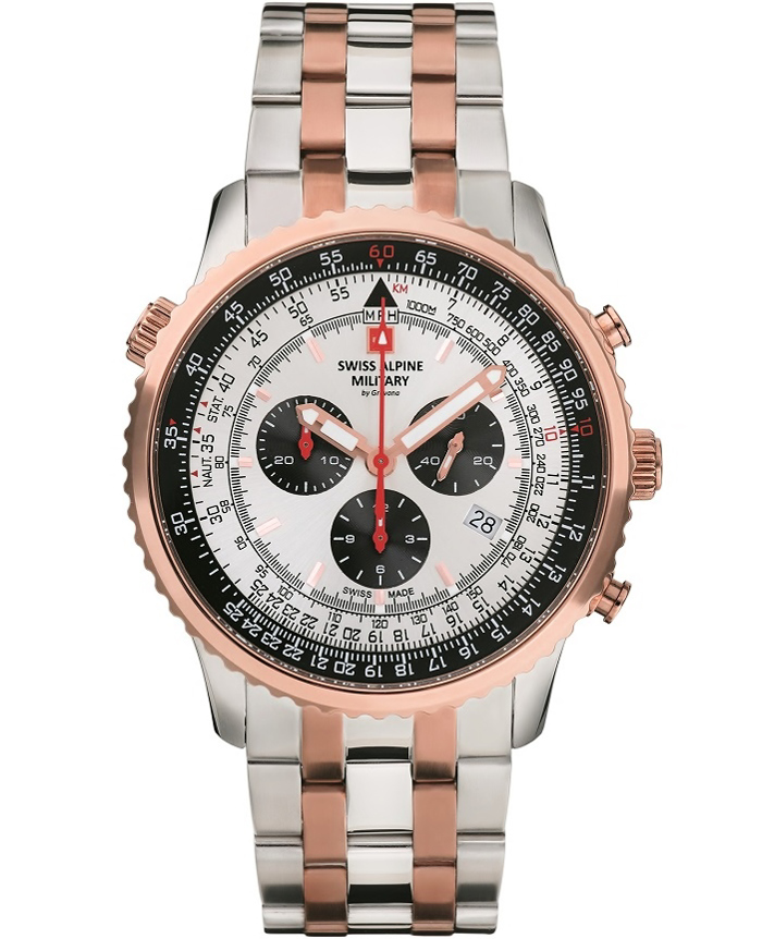 Swiss Alpine Military by Grovana Roloi Xronogafos Batarias me Roz Xruso / Asimi Metalliko Brasele SAM7078.9152