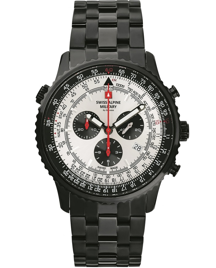 Swiss Alpine Military by Grovana Roloi Xronogafos Batarias me Mavro Metalliko Brasele SAM7078.9172