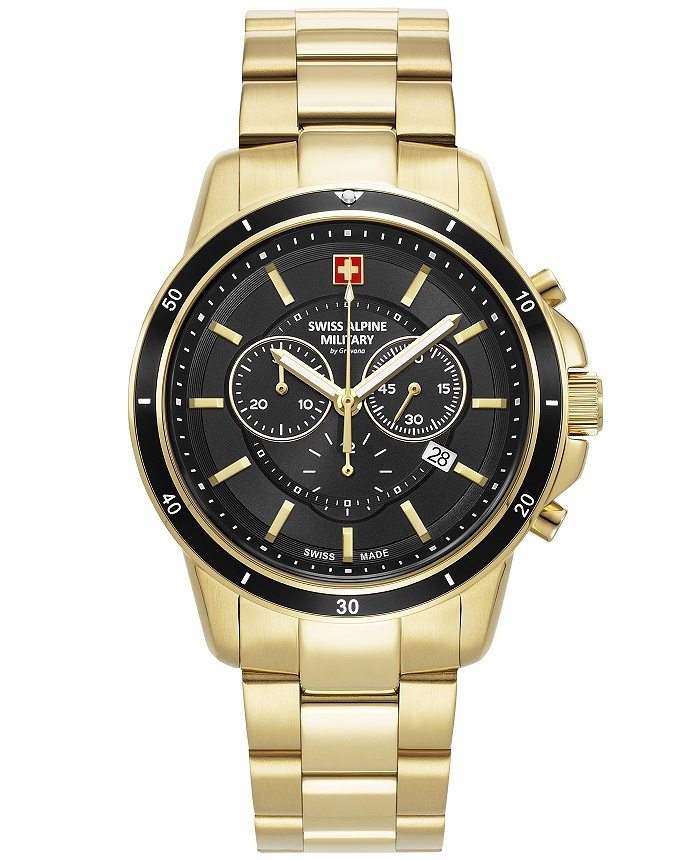 Swiss Alpine Military by Grovana Roloi Xronogafos Batarias me Xruso Metalliko Brasele SAM7089.9117
