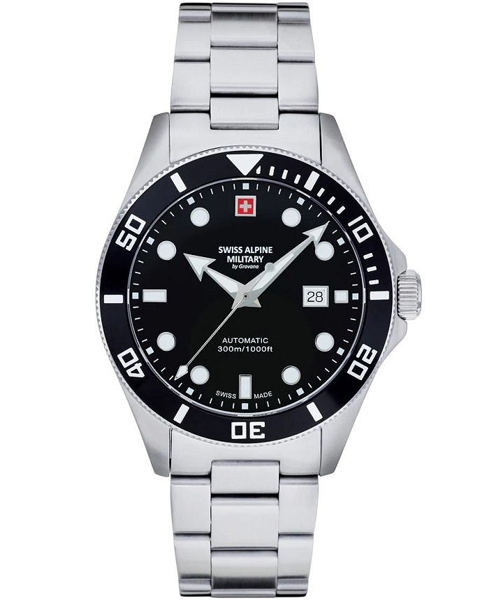 Swiss Alpine Military by Grovana Roloi Aftomato me Asimi Metalliko Brasele SAM7095.2137