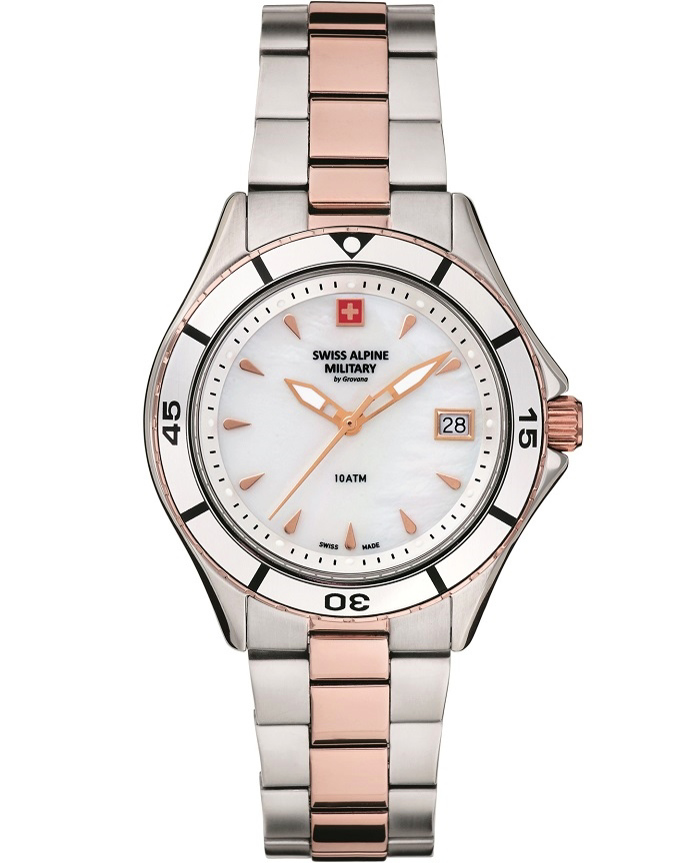 Swiss Alpine Military by Grovana Roloi Batarias me Roz Xruso / Asimi Metalliko Brasele SAM7740.1153