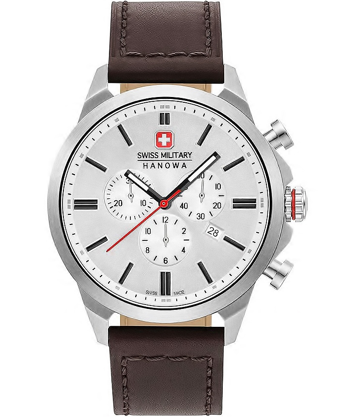 Swiss Military Hanowa Roloi Xronogafos Batarias me Kafe Dermatino Louraki 06-4332.04.001