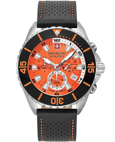 Swiss Military Hanowa Ρολόι Χρονογράφος Μπαταρίας με Μαύρο Δερμάτινο Λουράκι 06-4341.04.079