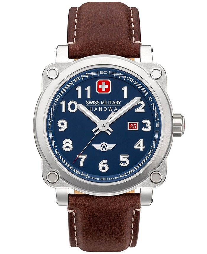 Swiss Military Hanowa Roloi Batarias me Kafe Dermatino Louraki SMWGB2101301