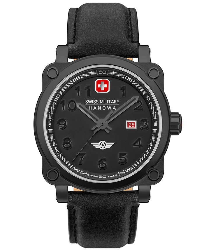 Swiss Military Hanowa Roloi Batarias me Mavro Dermatino Louraki SMWGB2101330