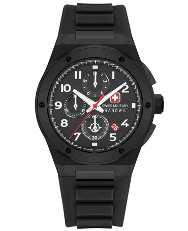 Swiss Military Hanowa Ρολόι Χρονογράφος Μπαταρίας με Μαύρο Καουτσούκ Λουράκι SMWGO2102030