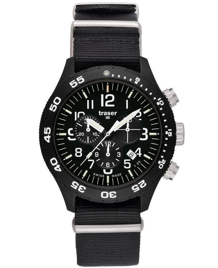 Traser H3 P67 Officer Pro Roloi Xronogafos Batarias me Mavro ufasmatino Louraki 102355