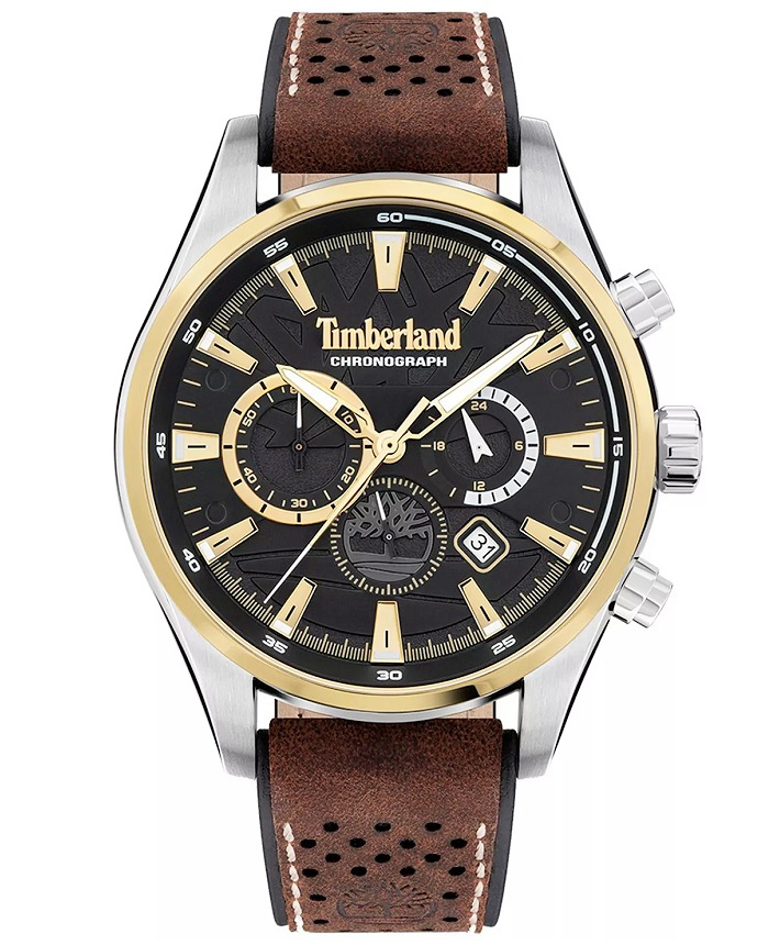 Timberland Aldridge Roloi Xronogafos Batarias me Kafe Dermatino Louraki TDWGC2102402