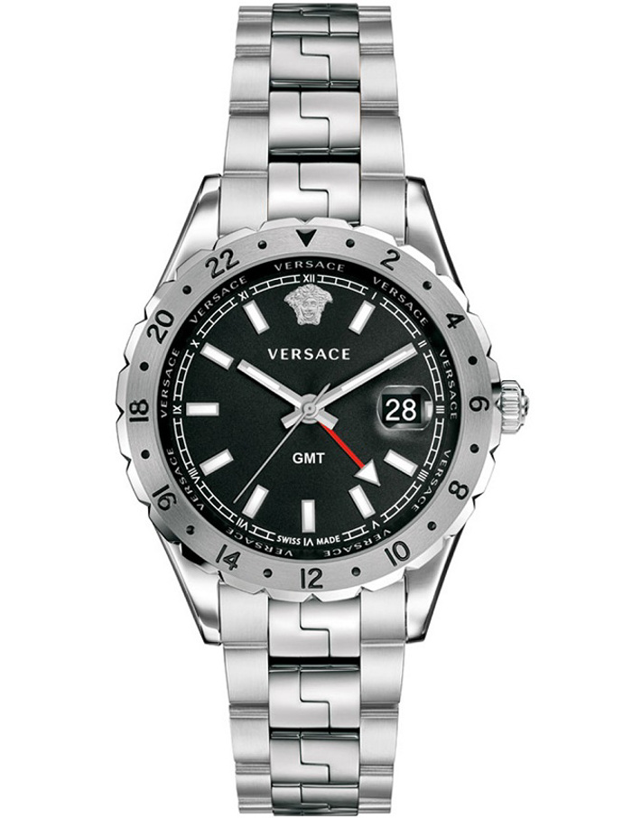 Versace Hellenyium GMT Roloi Batarias me Asimi Metalliko Brasele V11020015