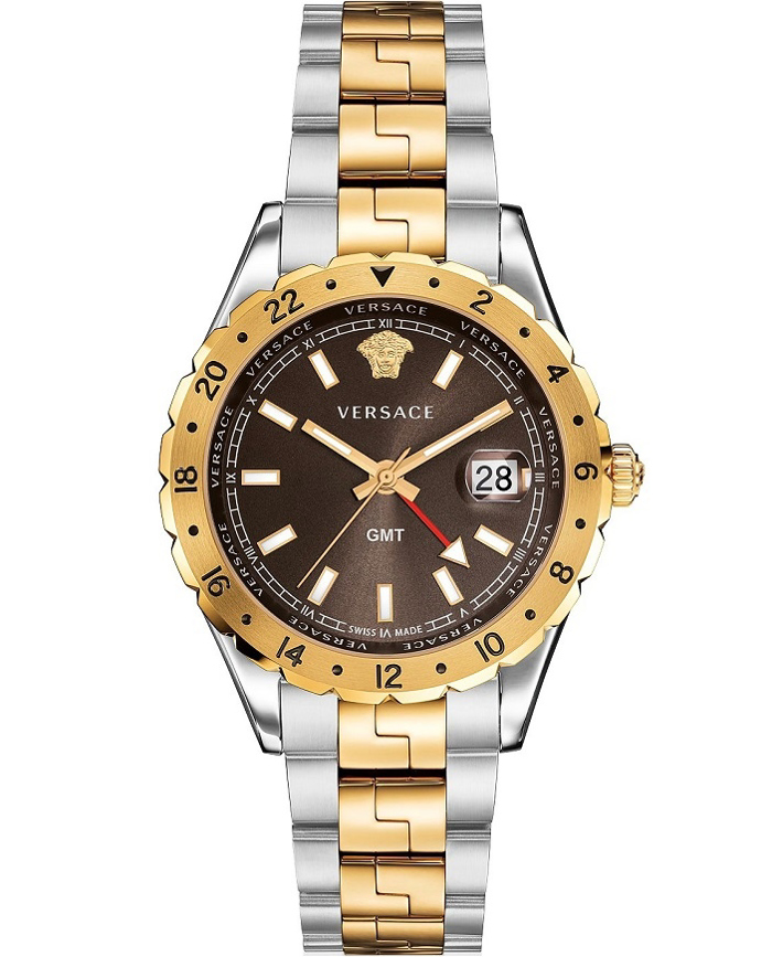 Versace Hellenyium GMT Roloi Batarias me Roz Xruso / Asimi Metalliko Brasele V11040015